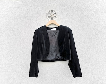 Vintage 80s Women&#39;s  Black Velvet Puff Sleeve Bolero Jacket  made in Italy