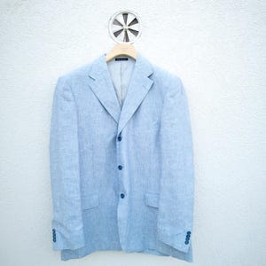 Vintage PURO LINO Linen Blazer - Light Blue Speckled Flax, Men&#39;s Size 56