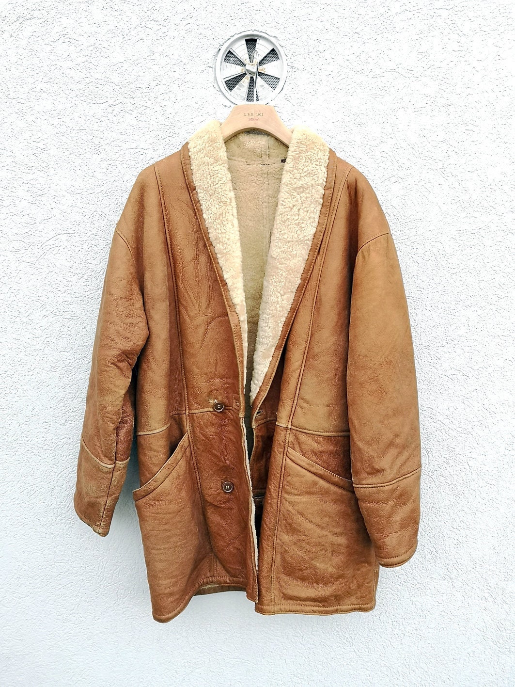 Vintage Italian Shearling Jacket – BACCANTE Men's Tan Leather Coat