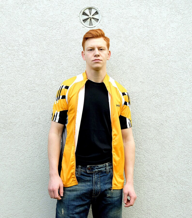 90s Color Block Sport Tshirt Men Cycling Top SPORTFUL Zip Up Rave Tshirt Large