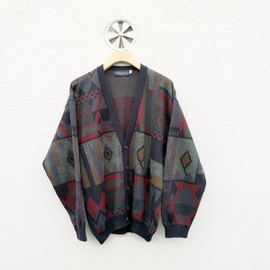 Abstract Pattern Cardigan - Wool Blend - Size XL Extra Large - Made in Italy