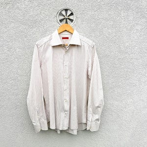 Vintage Antonio Fusco Striped Casual Long Sleeve Shirt - Men&#39;s Size 17/43 - Italian Designer Fashion