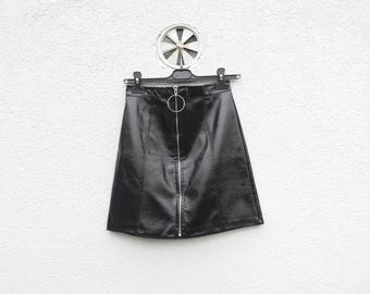 Y2K Black Vinyl Mini Skirt: Cyber Goth ,Rave Streetwear ,Party Clubwear