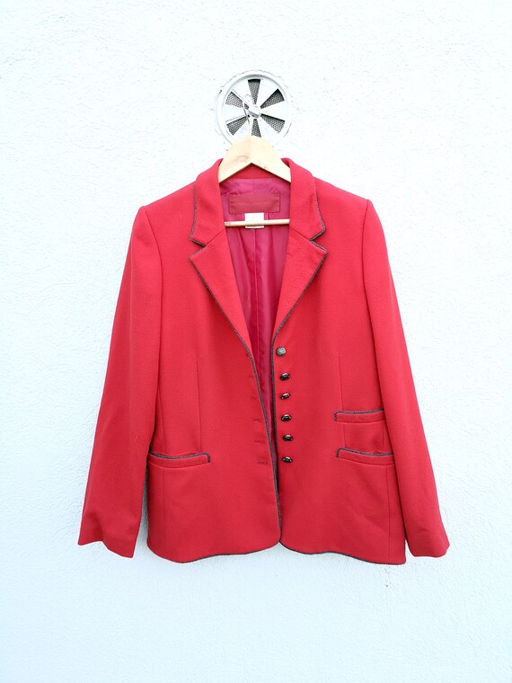 Rare Vintage Rena Lange Red Wool Skirt Suit – Cropped Tailored 