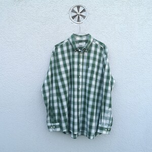 Vintage 70s Rugged Cowboy Shirt Large: Green White Check , Men Western Sytle