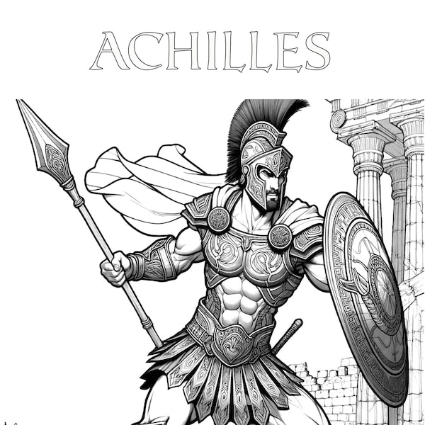 Achilles Coloring Page|Divine Hero's Journey|Digital