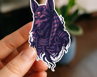 Anubis Sticker – Egyptian Jackal God Skull, Gothic Waterproof Vinyl Decal, Spooky Mythology Sticker for Laptops & Water Bottles