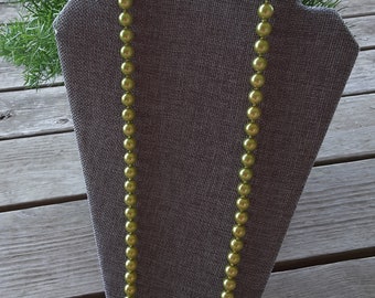 Vintage Green Faux Pearl Necklace With Fancy Clasp 30 Inches Silver Tone Accents Collectible Jewelry