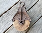 Antique Myers O.K. Cast Iron and Wood Pulley H 288-289 Primitive Farm Vintage Tools Pulley Crafts Barn Decor