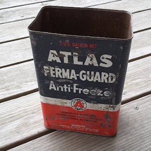 Vintage ATLAS PERMA-GUARD Anti-Freeze Can 1 Gallon Collectible Advertising Can