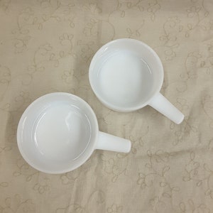 FIRE KING White Milk Glass French Onion Soup Chili Mini Casserole Handled Oven Ware J-2639 14 Oz Vintage Kitchen Collectible Set of 2