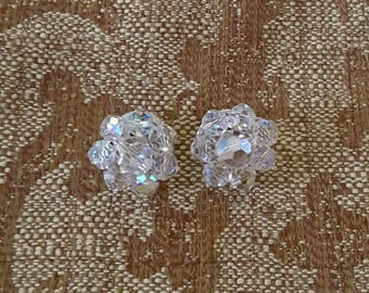 Vintage CLEAR FACETED BEAD Clip On Earrings 1950s Style