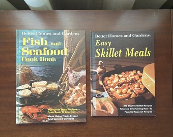 Vintage 1970s Better Homes & Gardens Cookbooks Lot of 2 Fish Seafood and Skillet Meals Collectible Hard Cover Recipe Books