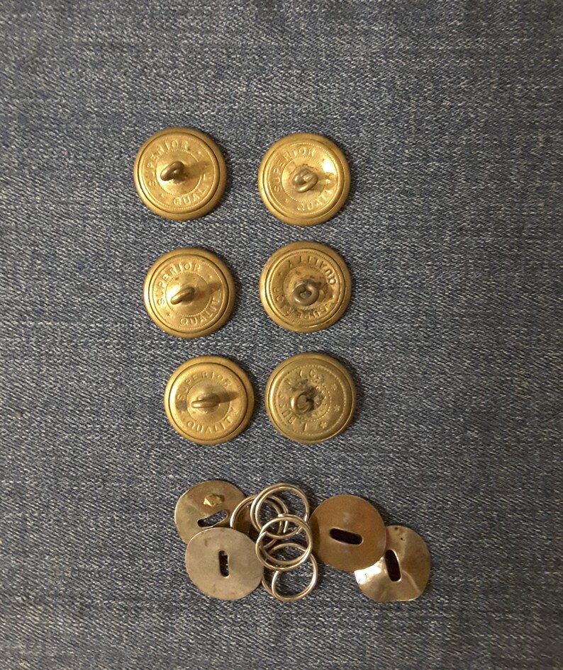 Buss Vintage Antique Metal Shanked Round Brass Jacket Buttons Superior Quality and I NYC Collectible Old Buttons