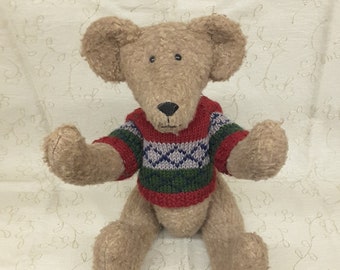 Vintage Short Hair Teddy Bear Moveable Arms Legs With Cute Sweater Unsigned Collectible Animals Huggable Toy
