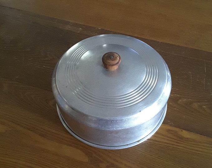 Vintage Aluminum Cake Pie Plate Cover With Wood Knob Etsy