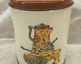 Vintage DecoWare Tin Canister Coffee Pot Graphic 5 1/4 inches Made in USA