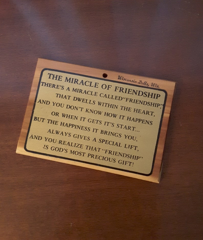 CLEARANCE Vintage Wisconsin Dells, Wisconsin Cedar Miracle of Friendship Plaque Collectible Cedar Souvenir Small Wall Decor image 1