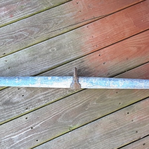 Antique Horse Single Tree Wood With Chippy Blue Paint 30 Inches Cast Iron Hardware