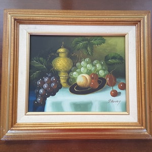 Vintage P. Henry Oil Painting on Canvas Signed and Framed Colorful Fruit Still Life Collectible Artwork