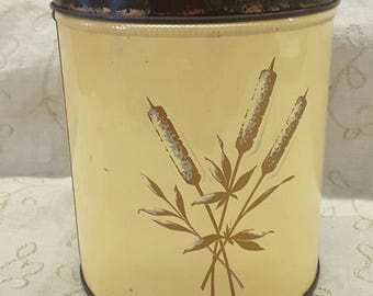 Vintage DecoWare Tin Canister Wheat Graphic 5 1/4 inches Made in USA
