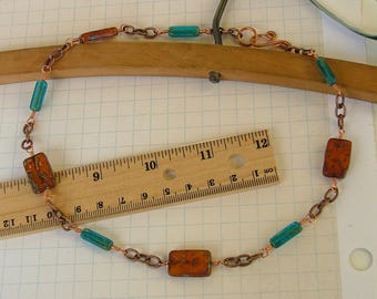 Copper and Pressed Glass Bead Necklace