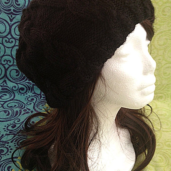 Columbus Day sale/winter gift--Hand cable knitted wool slouchy hat /slouchy beanie in black--Unisex Chunky hat for Women Teens and Men
