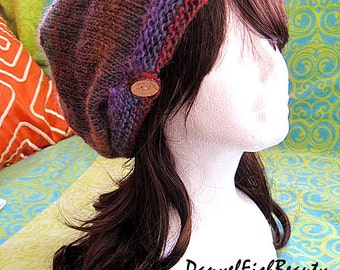 Columbus Day sale/winter gift--Hand knitted rainbow wool slouchy hat/slouchy etta hat/ slouchy beanie--Chunky hat for Women Teens Men Unisex