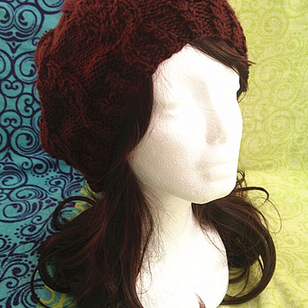Columbus Day sale/ winter gift---Hand cable knitted wool slouchy hat /slouchy beanie in maroon--Unisex Chunky hat for Women Teens and Me