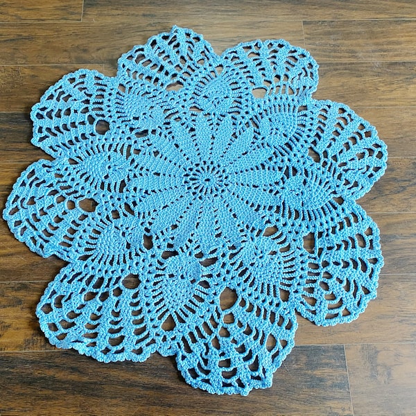 Columbus Day sale/winter gift/Large Crochet  blue Floor Rug/Doily Lace Rug Carpet/Floor Ma/Lace Area Rug/Nursery Rug/