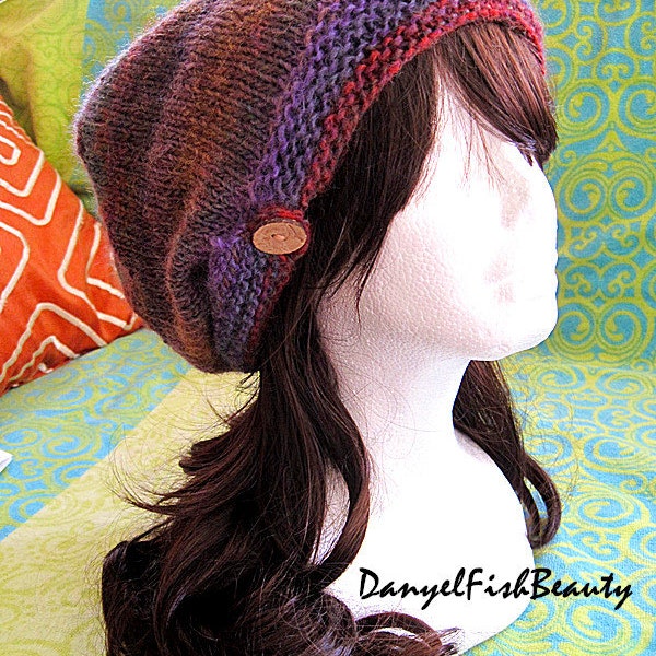 Columbus Day sale/winter gift--Hand knitted rainbow wool slouchy hat/slouchy etta hat/ slouchy beanie--Chunky hat for Women Teens Men Unisex