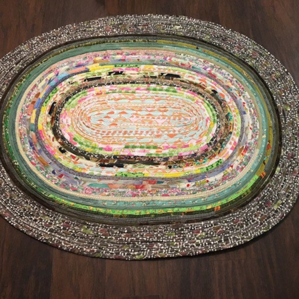 Columbus Day sale/winter gift --Hand sew jelly roll rug, fabric floor rug, area rug, rag rug