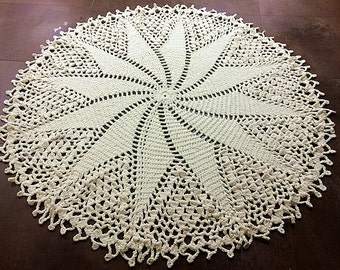 Columbus Day sale--Extra large Crochet Doily Rug, light beige--Lace- large area rug, Cottage Chic-Oversized round rug-area rug, shabby decor