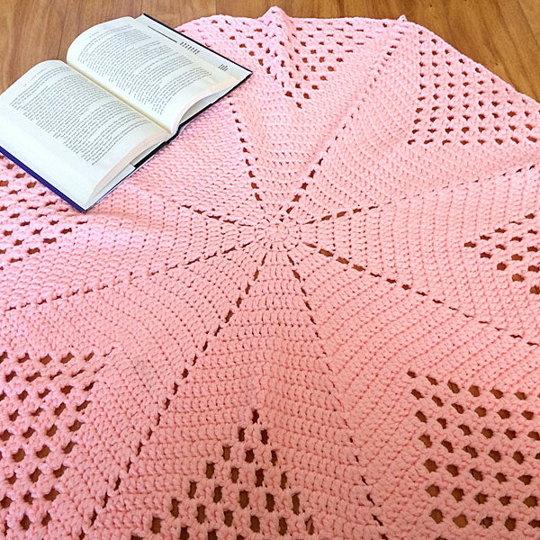 Columbus Day sale/winter gift--Pink Crochet Doily Rug-- Large area rug--Floor Mat---rustic rug-- boho Chic Rug--Nursery Rug--Throw Rug