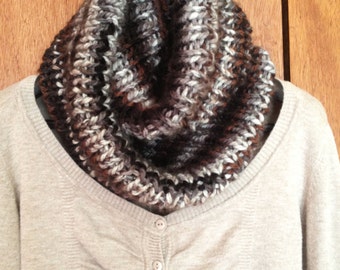 Columbus Day sale/ winter gift--Knit unisex infinity Chunky Cowl / Scarf /neck Warmers / circle scarf in black-white-Brown---winter fashion