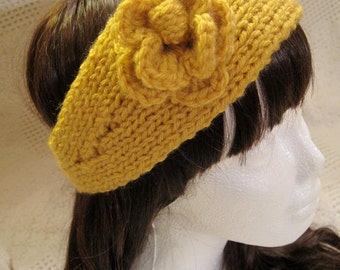 Columbus Day Sale/WinterGeschenk-Strickblumen Ohrwärmer in leuchtendem Gelb, Strick und Häkelaccessoire/ Stirnband/Stirnband/Herbstmode