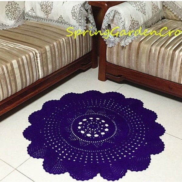 Columbus Day sale/winter gift/Handmade Crochet purple Lace Floor Rug/Doliy Floor Mat/Doily Lace Rug Carpet/Lace Area Rug/Nursery rug