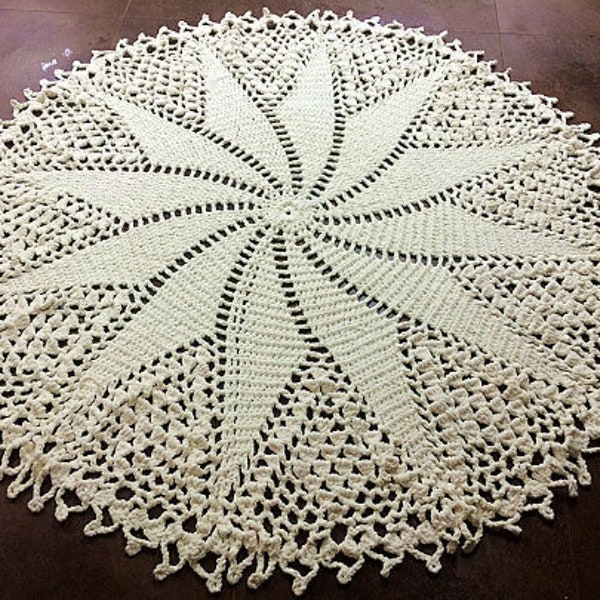 Columbus Day sale---Extra large Crochet Doily Rug, light beige- - large area rug, Cottage Chic- Oversized round rug--area rug, shabby decor