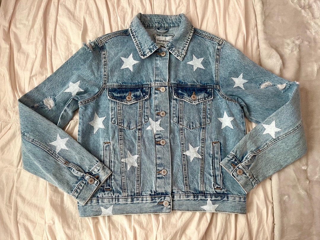 Distressed back hot sale denim jacket