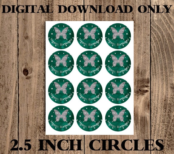 printable 2 5 inch dark green paintbrush silver butterfly etsy