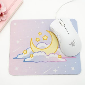 Sleepy Moon Kawaii Pink and Purple Sparkle Mouse Pad, Pink Girly Anime-Inspired Mouse Pads to Bring You Joy at Your Desk!