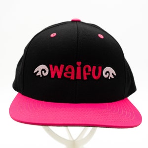 Waifu Chibi Wings Pink Snapback Hat - Embroidered Otaku Hat with White Anime Wings