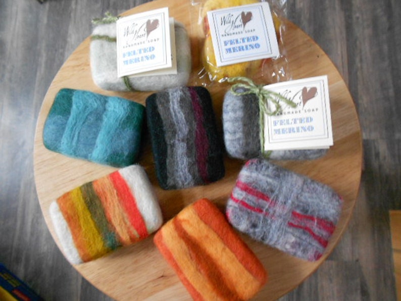 Hand felted merino wool handmade goat milk cold process soap. image 6