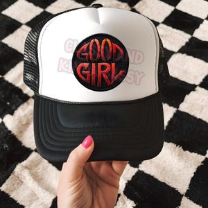 Good Girl Faux Hat Patch, Faux Embroidery Hat Patch, PNG, Instant Download, Sublimation DTF Digital Design Trucker Hat