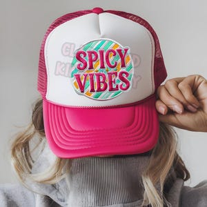 Spicy Vibes Faux Hat Patch, Faux Embroidery Hat Patch, PNG, Instant Download, Sublimation DTF Digital Design Trucker Hat