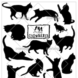 Set of 14 Cats Decals - Cat Silhouette Vinyl Wall or Stair Riser Stickers