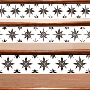 Vinyl Stair Riser Decals Cut To Your Size & Color Choice - Price is Per Decal &#39;Starburst&#39; Staircase Stairwell Decor Adhesive Stickers MCM