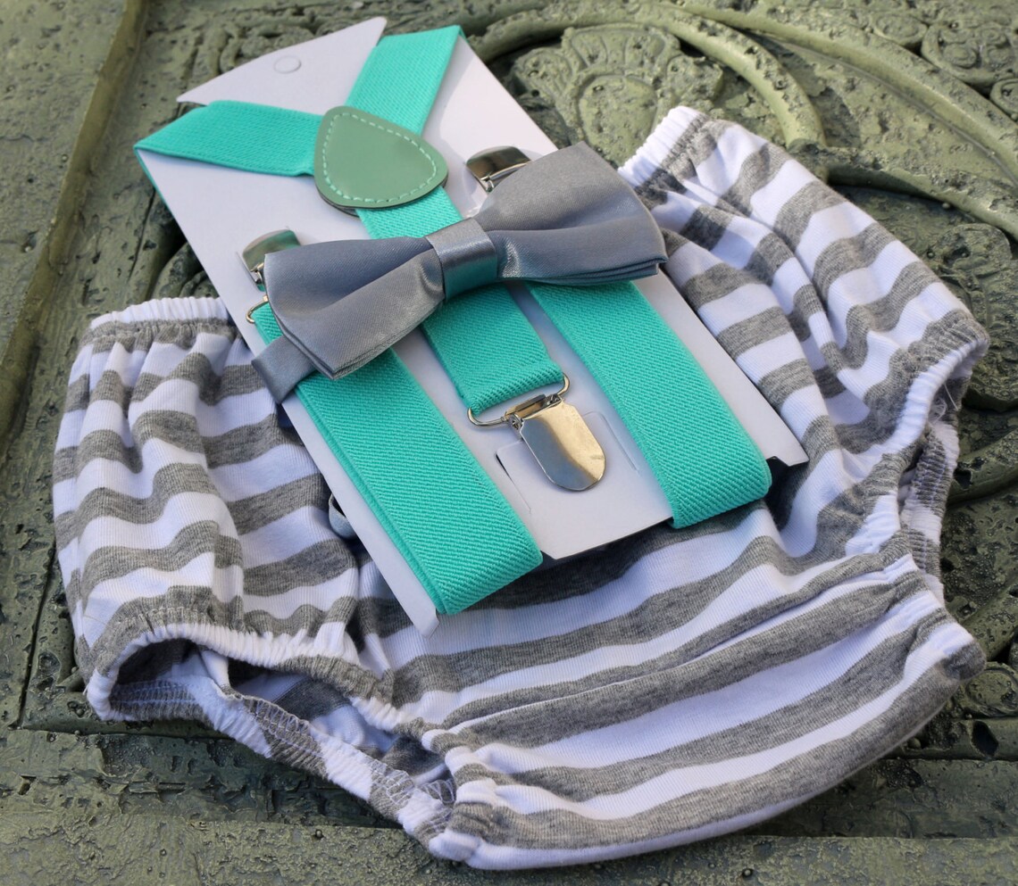 1st Birthday boy cake smash Outfit Bow tie bloomers Suspenders teal black bow tie, boy outfit,bloomers,diaper cover