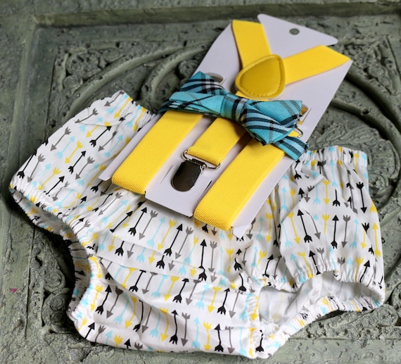 1st Birthday boy cake smash bow tie suspenders outfit blue yellow