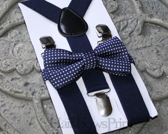 Kids Boys Baby Suspenders Navy Blue bow tie 6mo-2T 3T 4T 5T baby prop Set navy, Ring bearer